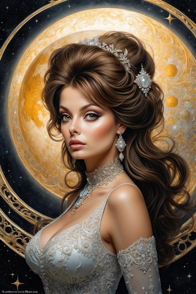 طرح پرتره زن فانتزی با آرایش لایت و پس‌زمینه سیاره