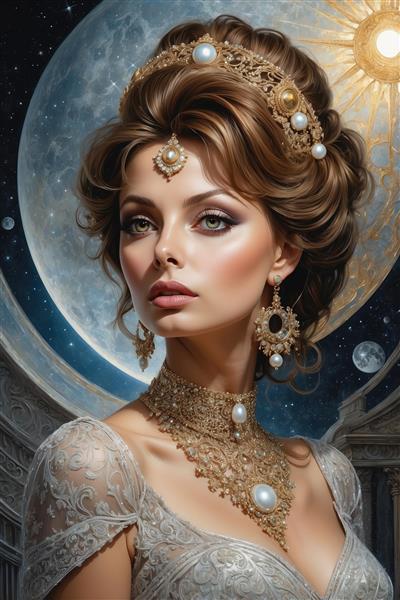 عکس زن فانتزی با تاج و جواهرات سلطنتی در شب
