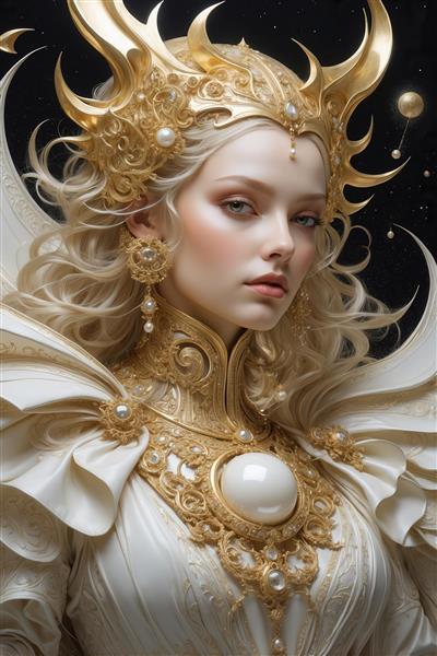 طرح فانتزی زن با زره طلایی و کلاهخود شاخدار