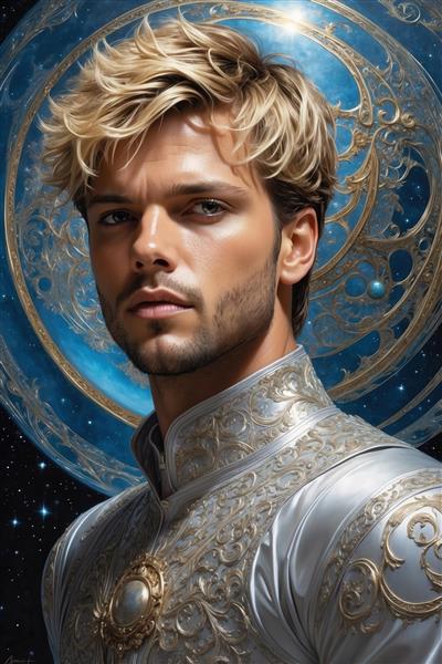 عکس چهره مرد فانتزی بلوند با جزئیات بالا و نورپردازی