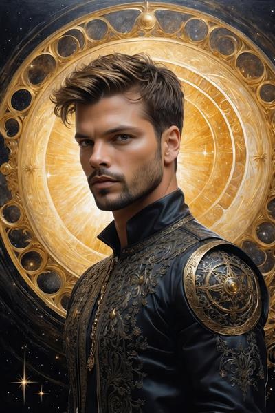 تصویر مرد فانتزی با لباس اشرافی سیاه و طلایی
