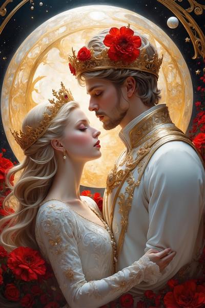 عکس عاشقانه ملکه و پادشاه فانتزی با تاج طلایی