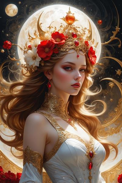 طرح ملکه فانتزی با لباس سفید و تاج طلایی