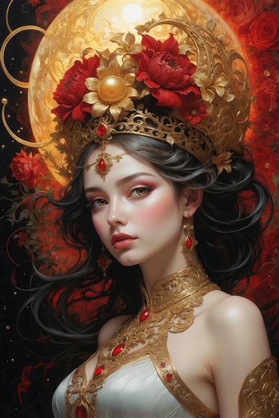 طرح ملکه فانتزی با تاج گل‌های قرمز باکیفیت