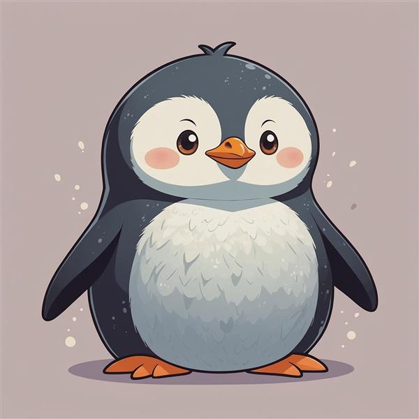 تصویر پنگوئن کارتونی شکم‌گنده با نگاه کنجکاو و جذاب