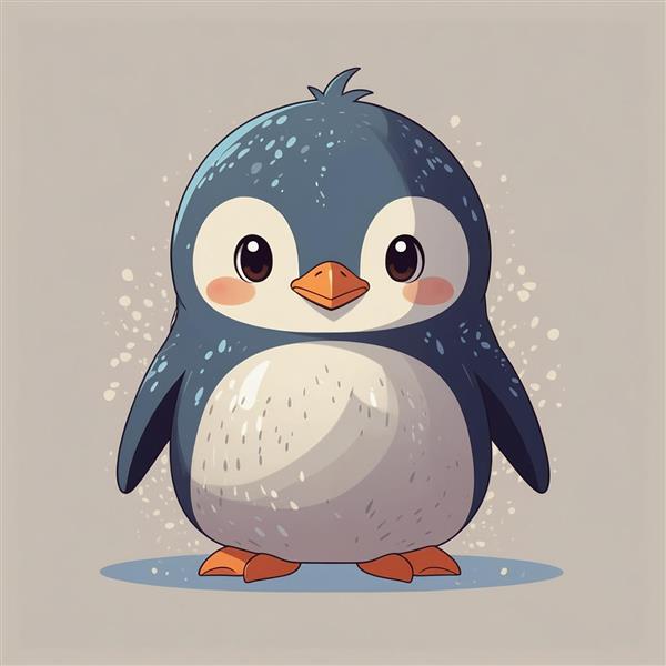 تصویر پنگوئن کارتونی با لکه‌های برفی روی بدن