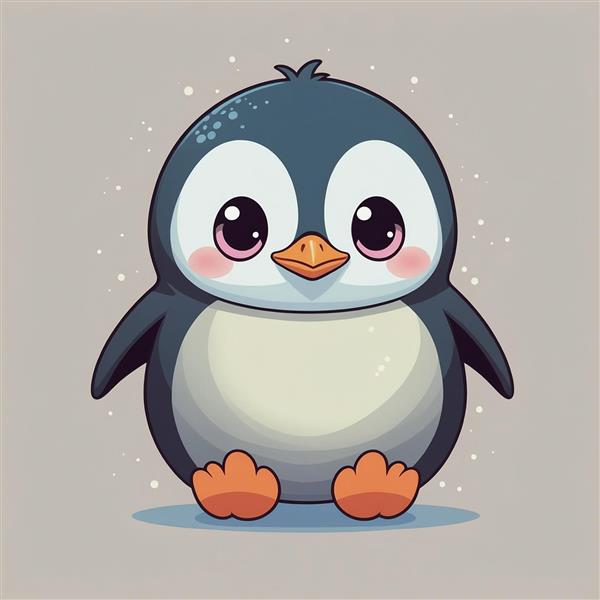 طرح پنگوئن فانتزی با چشمان درشت و گونه‌های صورتی