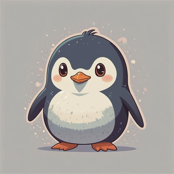 تصویر پنگوئن فانتزی با هاله نوری و سبک کارتونی