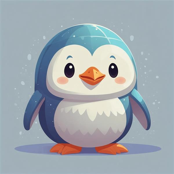تصویر پنگوئن فانتزی با سر بزرگ و چشمان براق