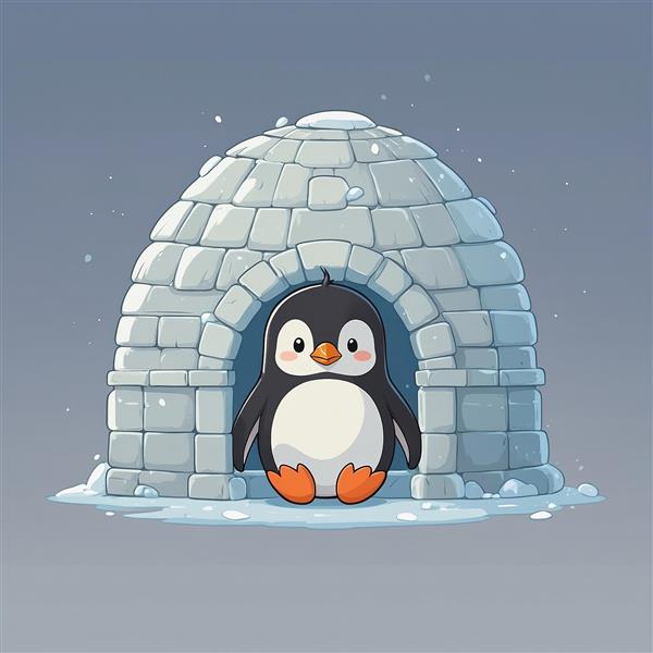 عکس پنگوئن کارتونی داخل کلبه یخی با کیفیت بالا