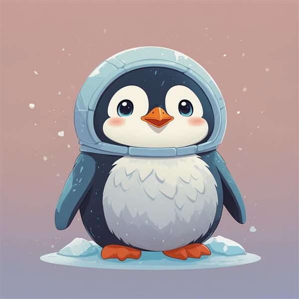 تصویر پنگوئن فانتزی با کلاه یخی در محیط قطبی