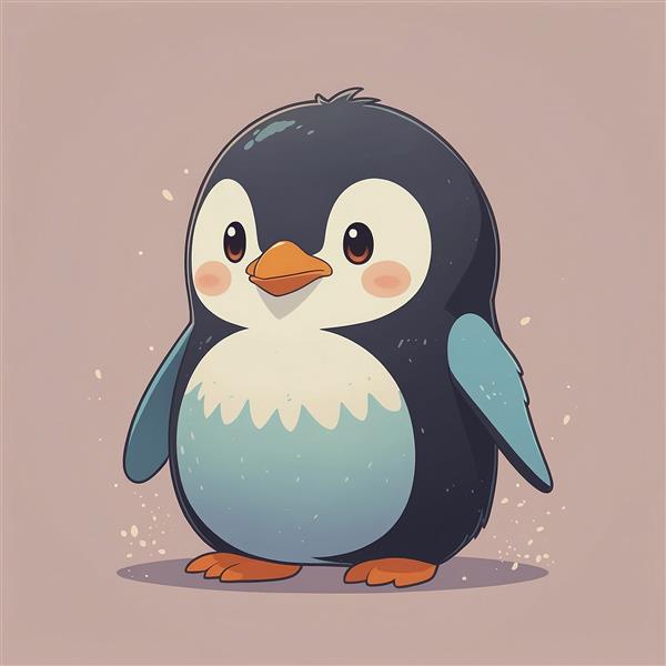 طرح پنگوئن فانتزی با شکم آبی و نورپردازی ملایم