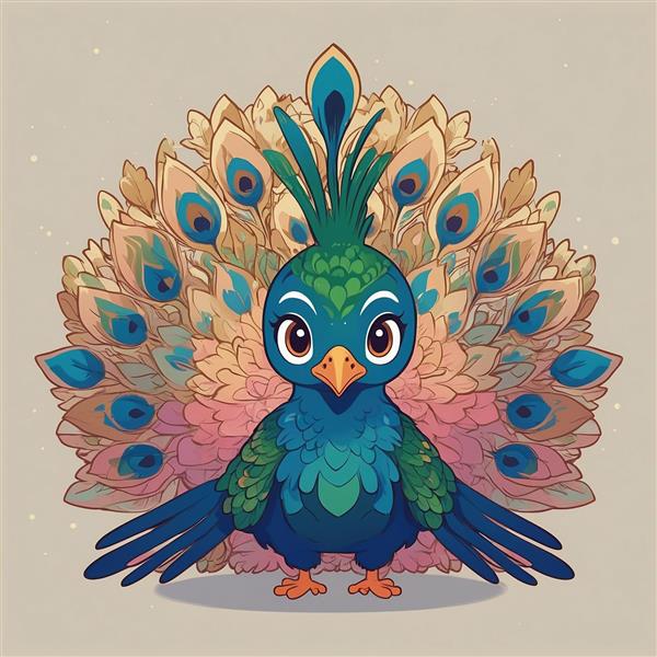 تصویر طاووس فانتزی ایستاده با دم باز رنگارنگ چتری