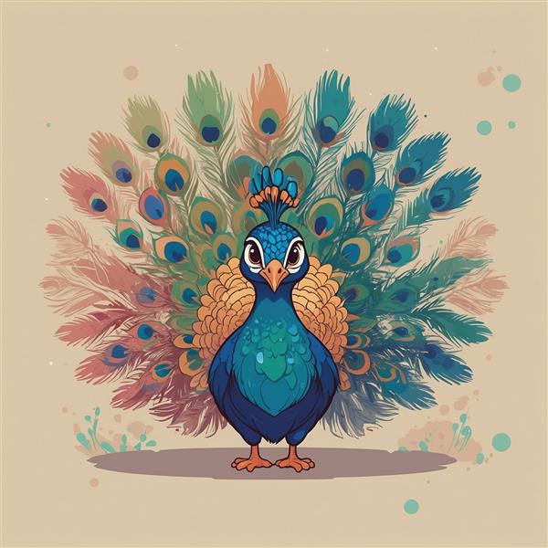 طرح طاووس فانتزی رنگارنگ با دم باز چتری دکوراتیو