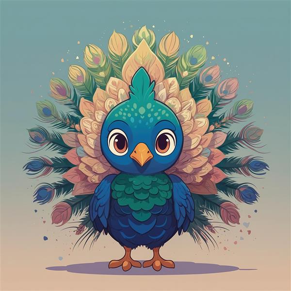 طرح طاووس فانتزی ایستاده با دم باز طلایی و سبز