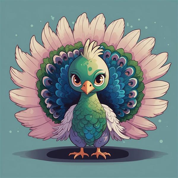 طرح جوجه طاووس فانتزی با دم باز صورتی و سبز