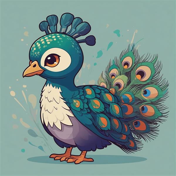 تصویر طاووس فانتزی با پرهای رنگی و تاج بلند خاص