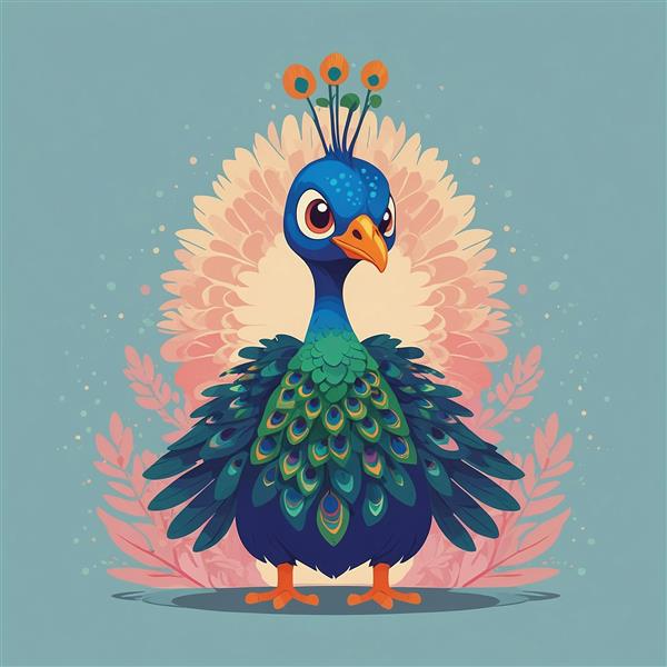 تصویر طاووس فانتزی ایستاده با دم باز رنگارنگ زیبا