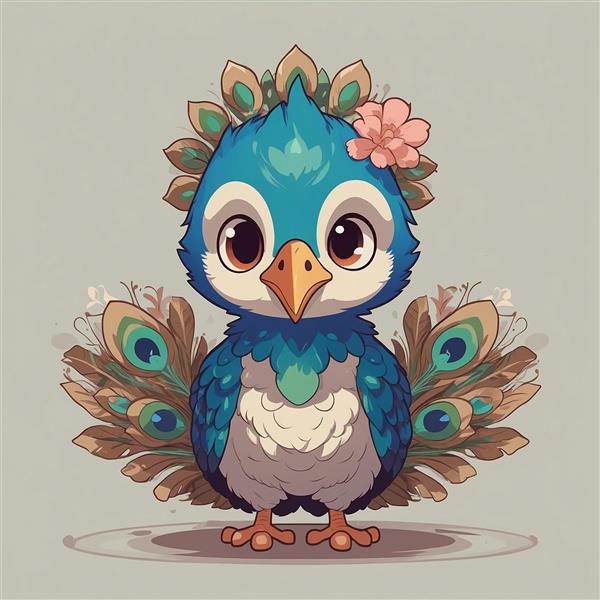 طرح طاووس کوچک فانتزی با گل صورتی روی سر