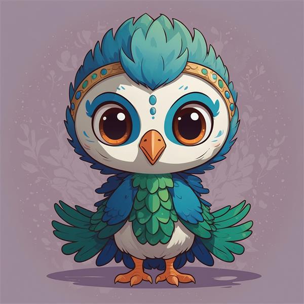 طرح جوجه جغد فانتزی آبی با چشمان درشت براق