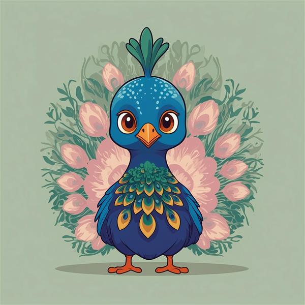 عکس طاووس فانتزی از روبرو با جزئیات پرهای دم