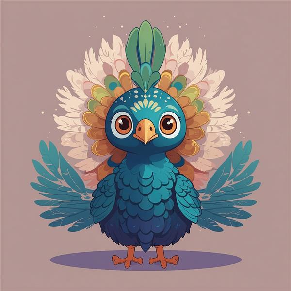 طرح طاووس فانتزی ایستاده با پرهای تزئینی و زیبا