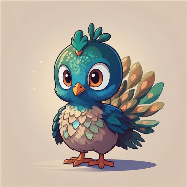 طرح طاووس کارتونی کوچک و بامزه با پرهای رنگی