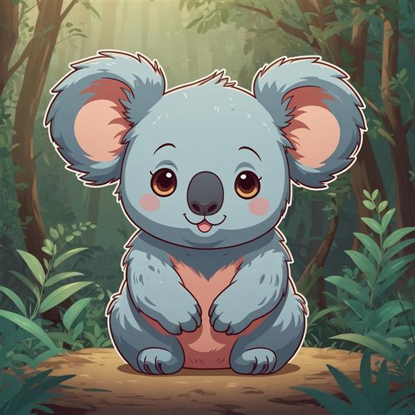 تصویر کوالا کارتونی در جنگل استوایی با جزئیات بالا