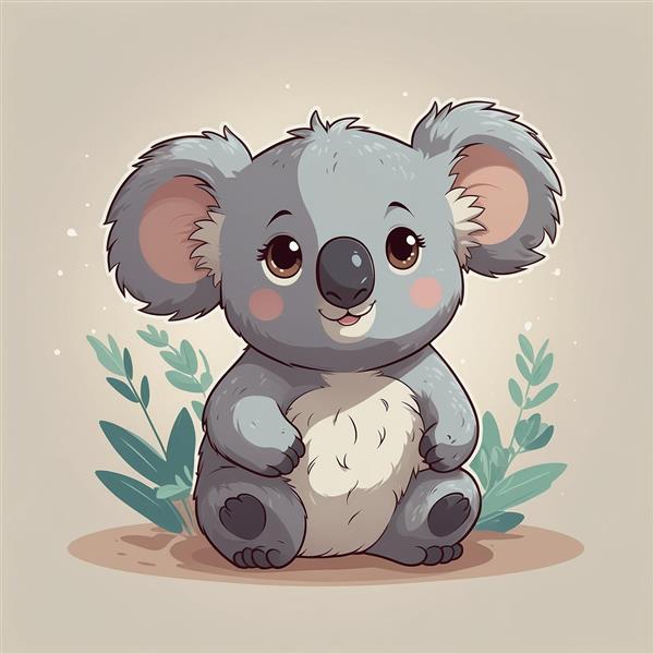 طرح کوالا فانتزی نشسته میان گیاهان با نورپردازی نرم