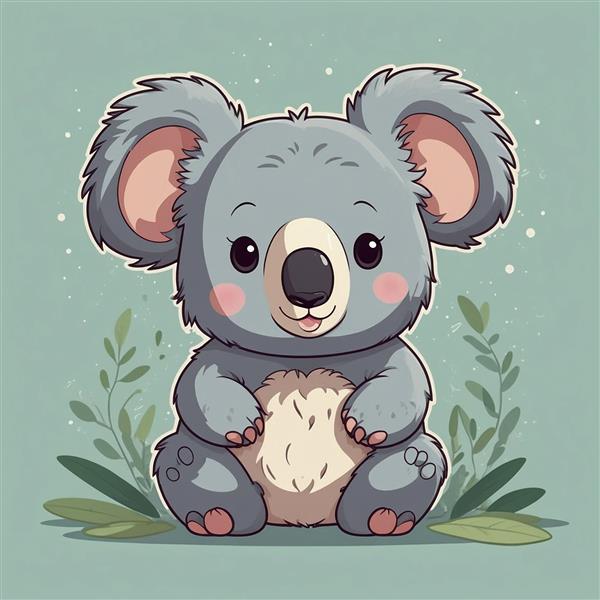 عکس کوالا کارتونی خندان با پس‌زمینه سبز ملایم