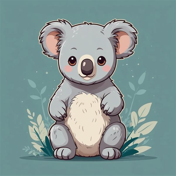 عکس کوالا کارتونی با جزئیات دقیق و پس‌زمینه رنگی