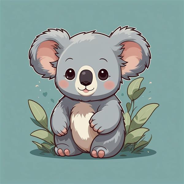 طرح کوالا فانتزی نشسته در چمنزار با استایل کارتونی