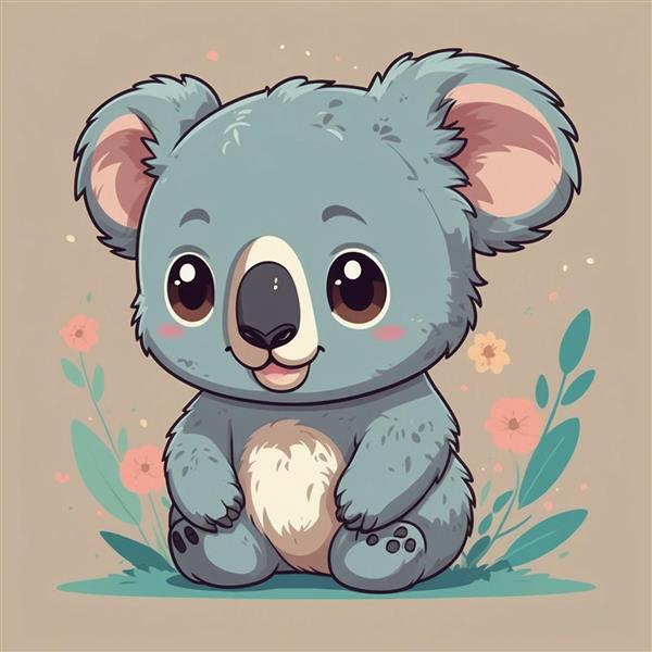 تصویر کوالا کارتونی شاد در میان گل‌های صورتی