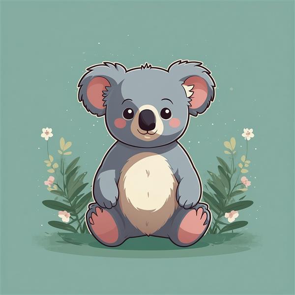 طرح کوالا کارتونی با گل‌های فانتزی و رنگ‌های پاستلی