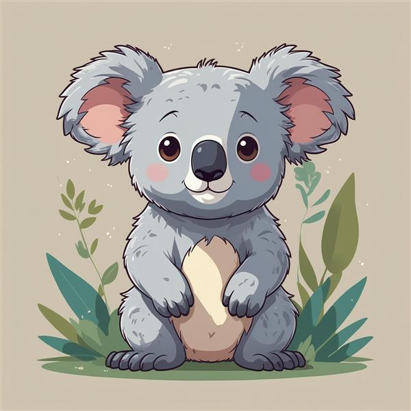 عکس کوالا کارتونی ایستاده در طبیعت با رنگ‌های زنده