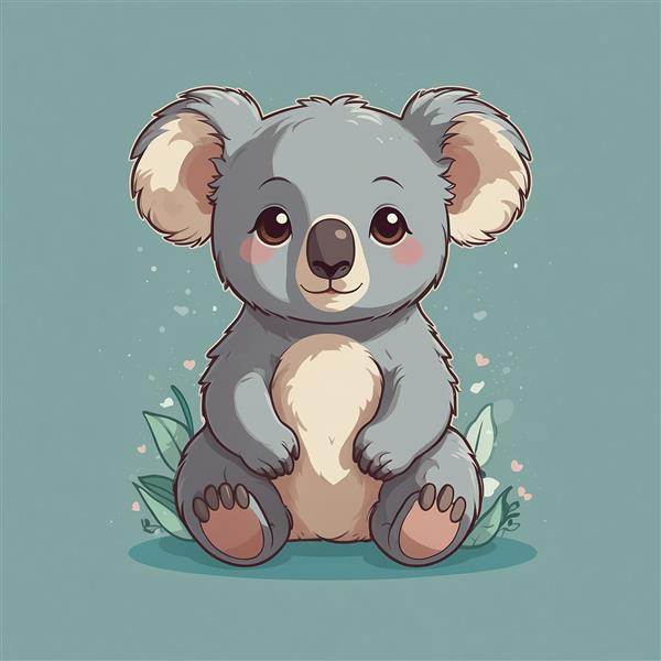 تصویر کوالا فانتزی مهربان با پس‌زمینه آبی ملایم و باکیفیت