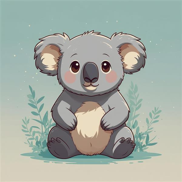 طرح کوالا کارتونی نشسته میان گیاهان با جزئیات بالا