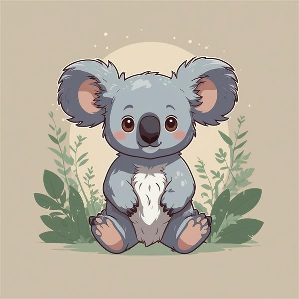 تصویر کوالا فانتزی با هاله نور خورشید و گیاهان