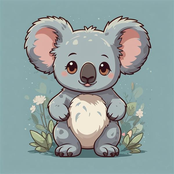 تصویر کوالا فانتزی با چشمان قهوه‌ای و گیاهان زینتی