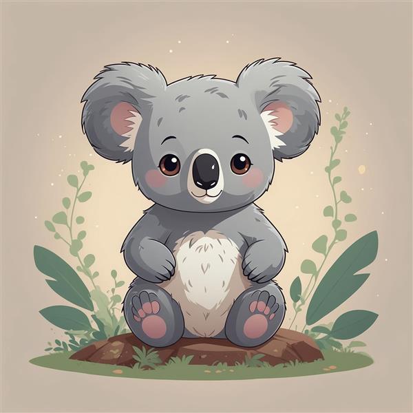 طرح کوالا فانتزی روی کنده درخت با جزئیات بالا