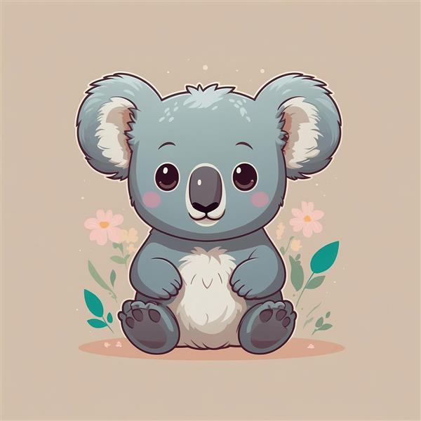 تصویر کوالا فانتزی با گل‌های صورتی و استایل لطیف