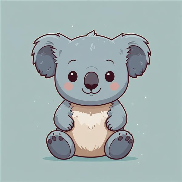 تصویر کوالا فانتزی خاکستری با پس‌زمینه آبی مینیمال