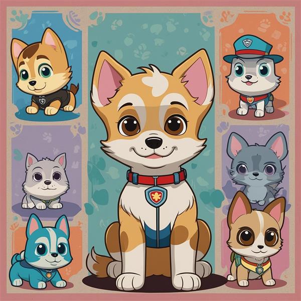 تصویر سگ نگهبان کارتونی با قلاده قرمز و جزئیات