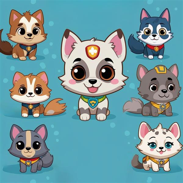 مجموعه کاراکترهای سگ نگهبان کارتونی با استایل فانتزی