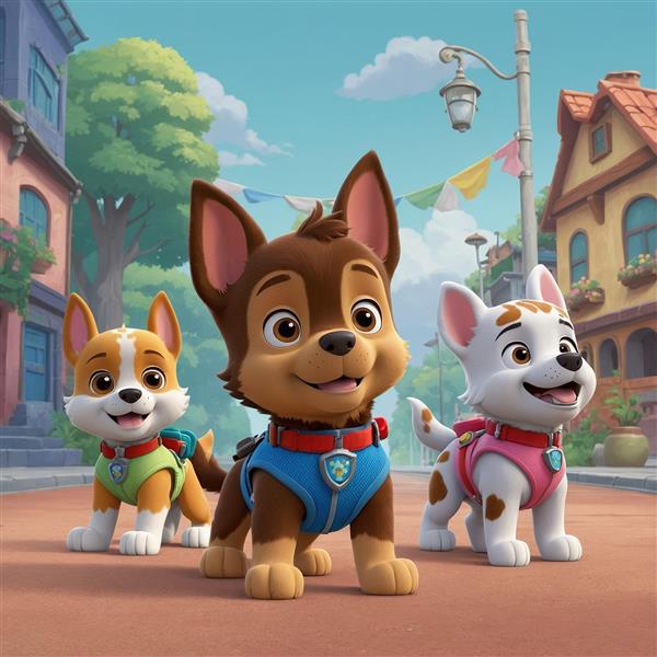 طرح سگ‌های نگهبان کارتونی با لباس‌های رنگی باکیفیت