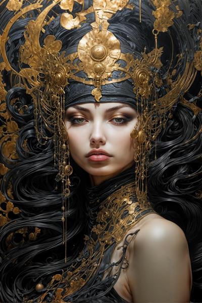 تصویر چهره زن مینی‌مال با تاج طلایی بزرگ