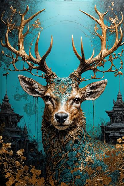 طرح گوزن فانتزی با شاخ‌های بلند تزئینی