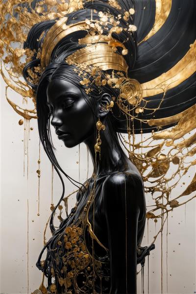عکس نیم‌رخ زن سیاه و طلایی با جزئیات