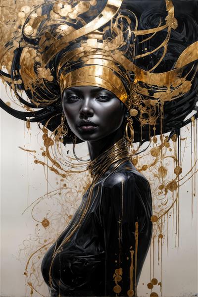 تصویر زن آفریقایی فانتزی با تزئینات طلایی براق