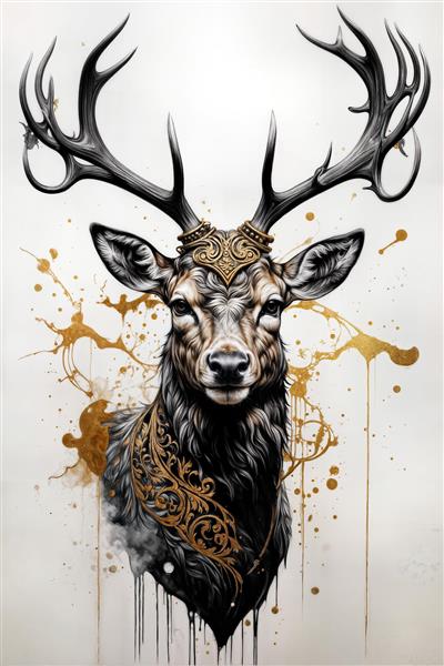 طرح گوزن مینی‌مال با جزئیات طلایی و مشکی